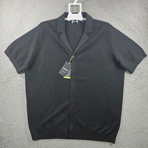 NEW Murano Casual Knit‎ Shirt Men 2XT Tall Short Sleeve Button Up Black